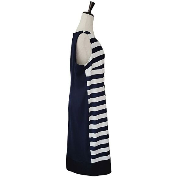 Alyx Limited Navy Blue Striped V-neck Sleeveless Stretch Sheath Dress Size 18 - Picture 3 of 8